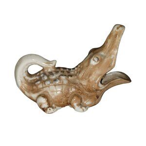 Vintage Ashtray Ceramic Alligator Crocodile Japan Cigar Figurine Gold Trim